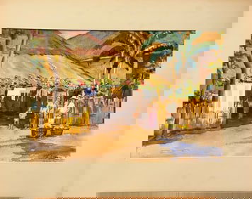 Vintage American Impressionist Pre-War Java Scene Signed