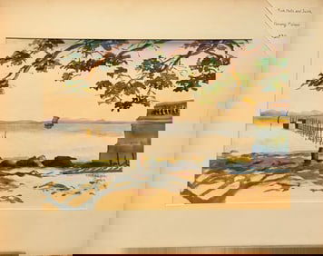 Vintage American Impressionist Pre- War Panang Scene Signed