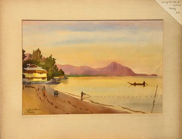 Vintage American Impressionist Pre- War Panang Scene Signed #2