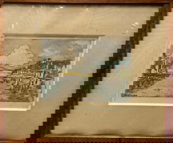 Antique French Modernist Colored Etching 1915 Maxine Maufra Signed