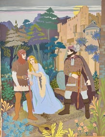 Vintage American Illustration Gouache Midieval scene