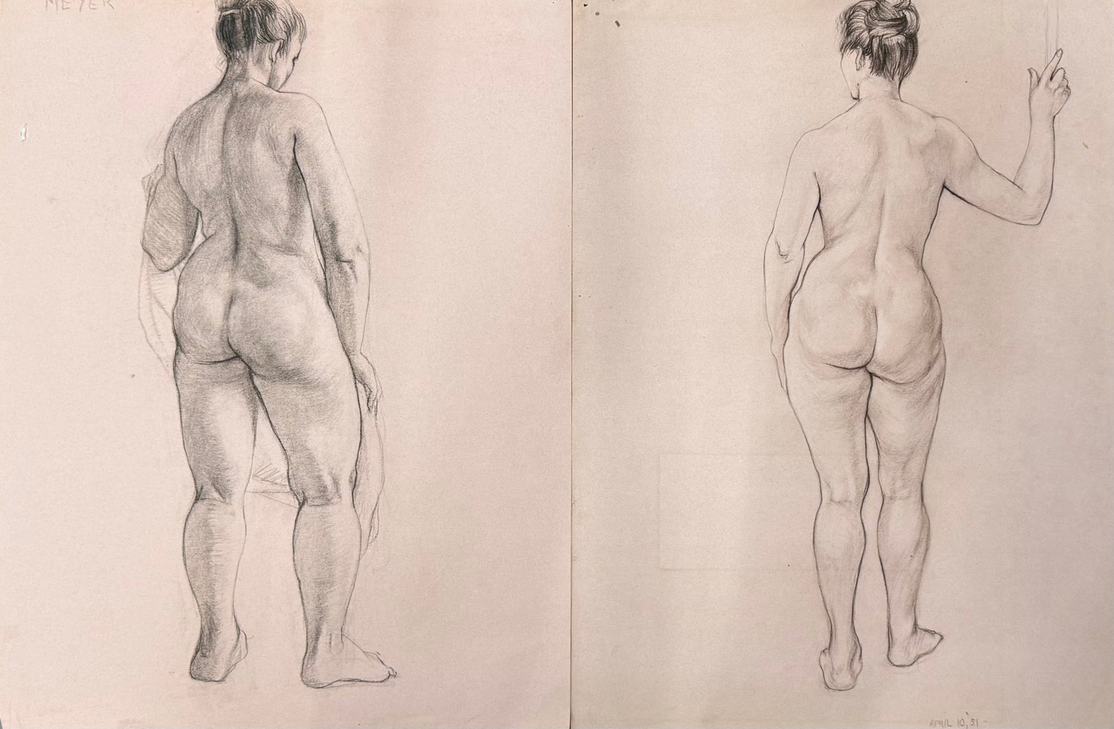 (2) Pair American Impressionist Figurative Sketches Nude Woman Signed: (2) Pair American Impressionist Figurative Sketches Nude Woman Signed, 25 x 19" each