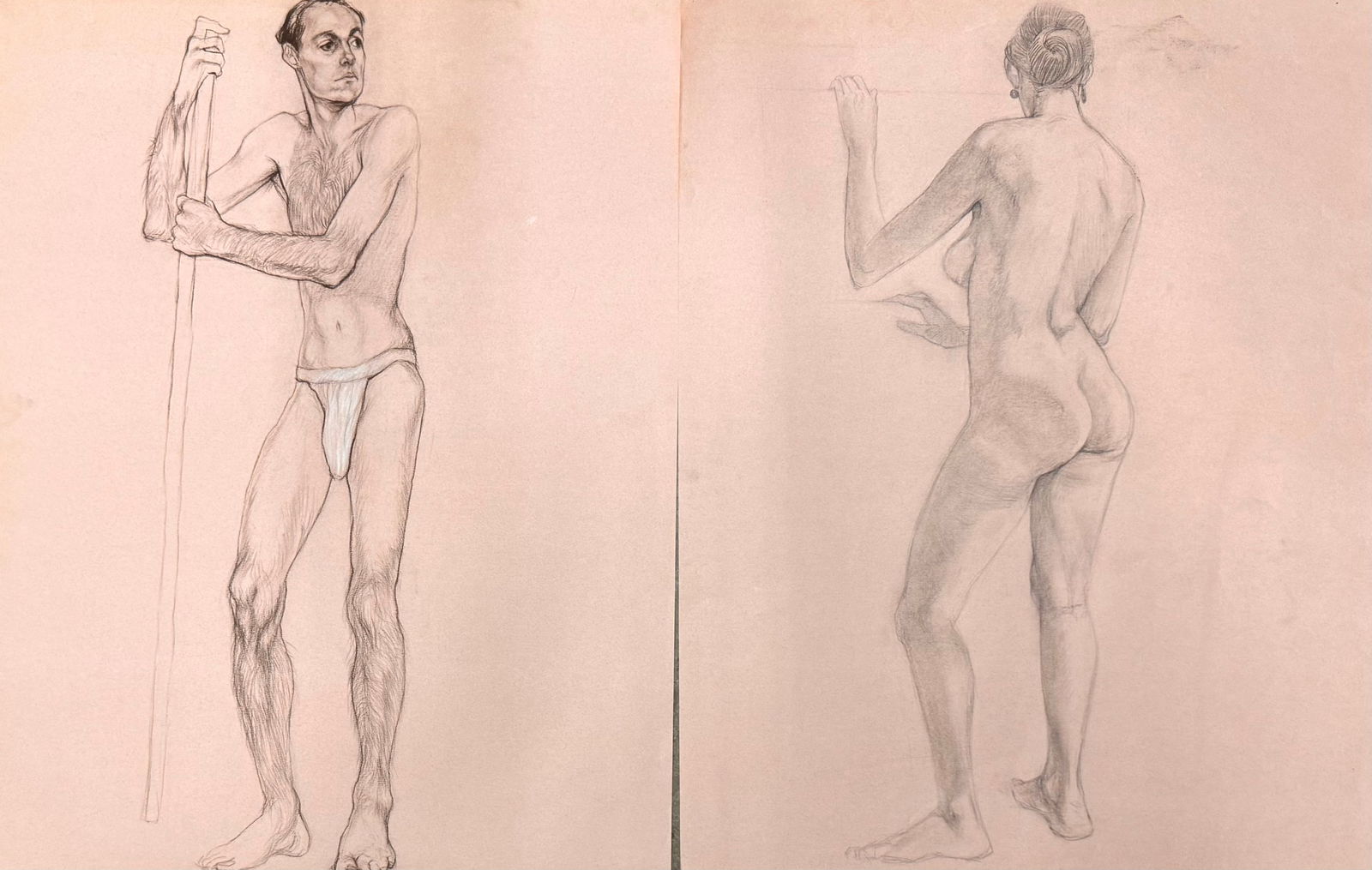 (2) Pair American Impressionist Figurative Sketches Male and Female Nudes Signed (1 of 1)