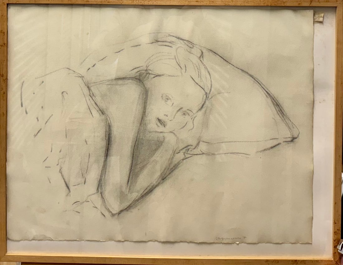 Vintage MCM Figurative Expressionist Drawing Peter Golfinopoulos Signed (1 of 2)