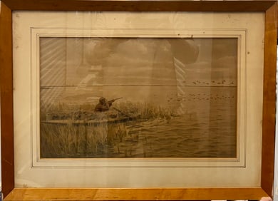 Antique American Colored Lithograph Hunting Scene A.B. Frost