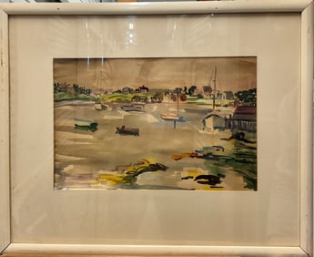 Vintage American Modernist Maine Watercolor