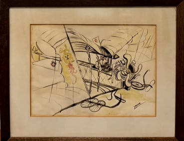 Vintage Surrealist Watercolor Signed