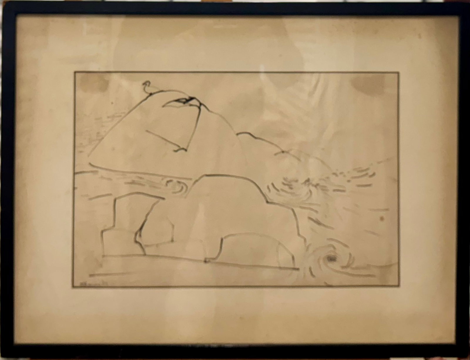 American Modernist drawing Virginia Artist Honore Sharrer Signed: American Modernist drawing Virginia Artist Honore Sharrer Signed, 11 x 17", 19 x 25" Framed