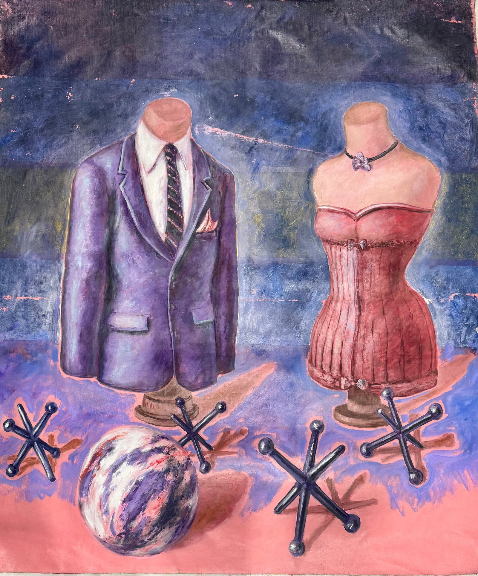 American Modernist Surrealist Figurative Oil Painting #5: American Modernist Surrealist Figurative Oil Painting #5, 50 x 44", UNSTRETCHED