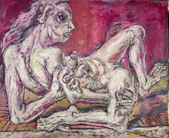 American Modernist Brutalist Female Nude Oil Painting #6