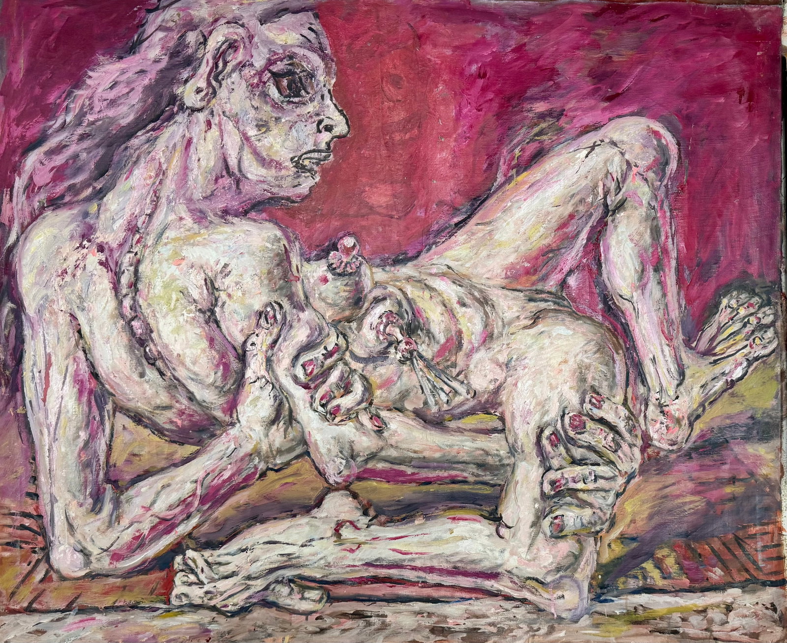 American Modernist Brutalist Female Nude Oil Painting #6: American Modernist Brutalist Female Nude Oil Painting #6, 42 x 50" UNSTRETCHED