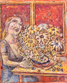 American Modernist Young Female Still-Life Figurative Oil Painting #9
