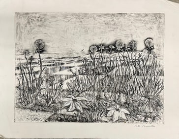 Vintage American MCM Etching signed