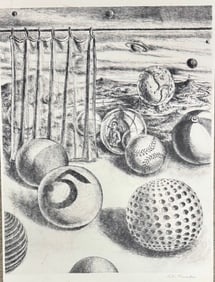 Vintage American MCM Surrealist Lithograph Signed
