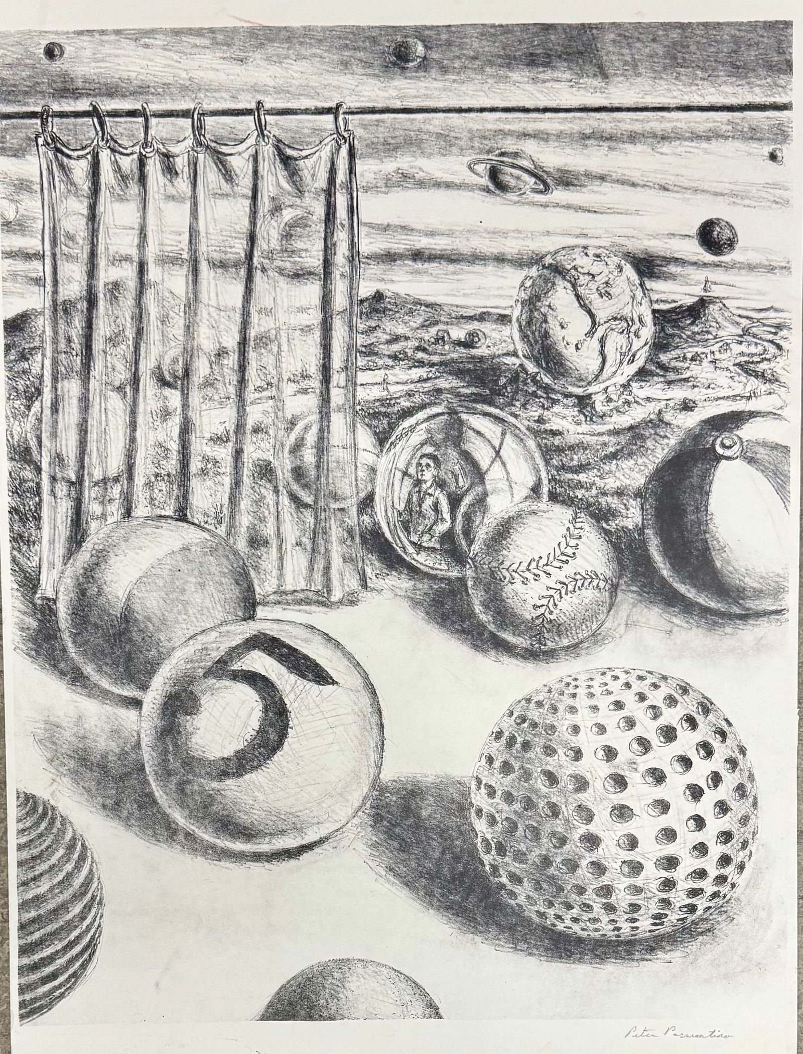 Vintage American MCM Surrealist Lithograph Signed (1 of 1)