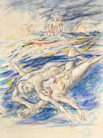 Vintage American MCM Watercolor Nudes signed
