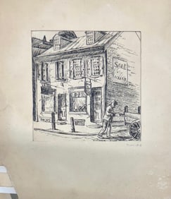 Vintage American Ink Drawing Philadelphia Scene Signed Eleanor Acker