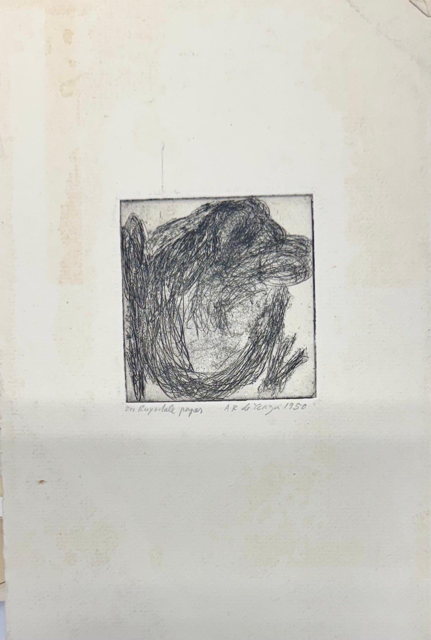 Vintage American Etching Ana Rosa de Ycaza Atelier 17 Signed: Vintage American Etching Ana Rosa de Ycaza Atelier 17 Signed, 1950, 10 x 7"