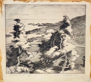 Vintage American Etching Eleanor Beatrice Acker Signed
