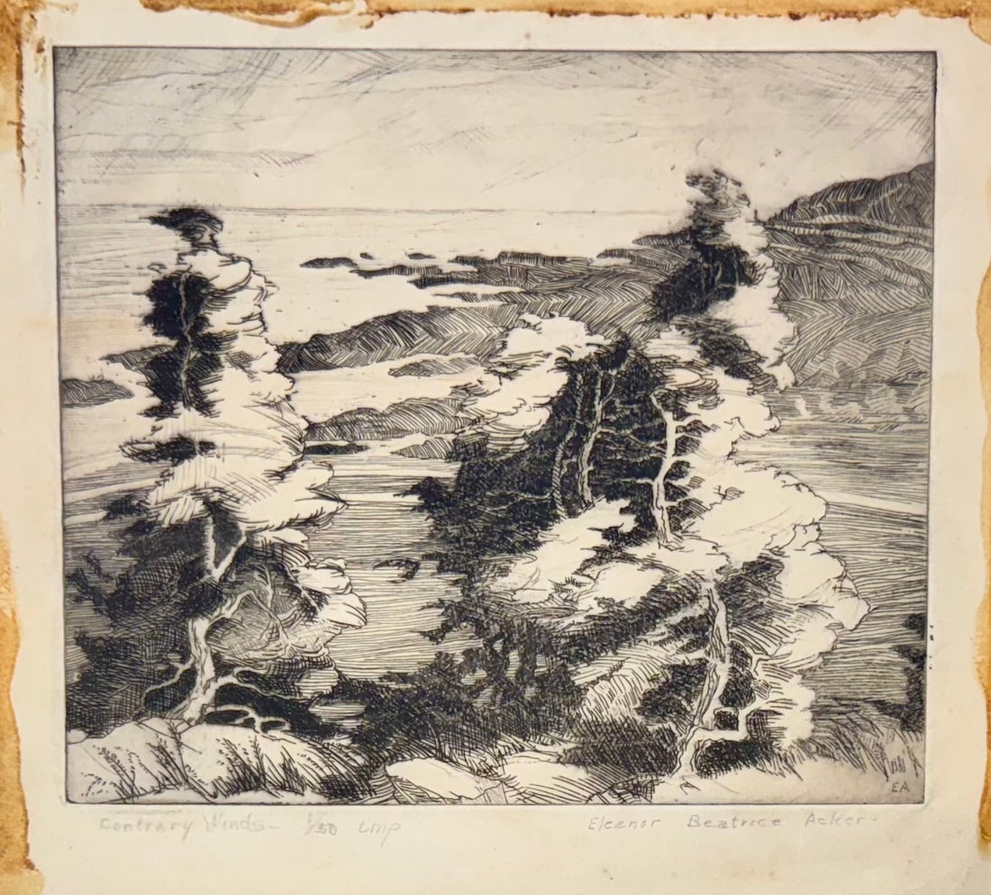 Vintage American Etching Eleanor Beatrice Acker Signed (1 of 3)