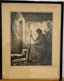 Vintage American Media Pennsylvania Impressionist Etching Albert W. Barker Signed