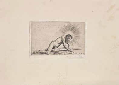 Vintage German Secessionist Etching signed Muller 1919