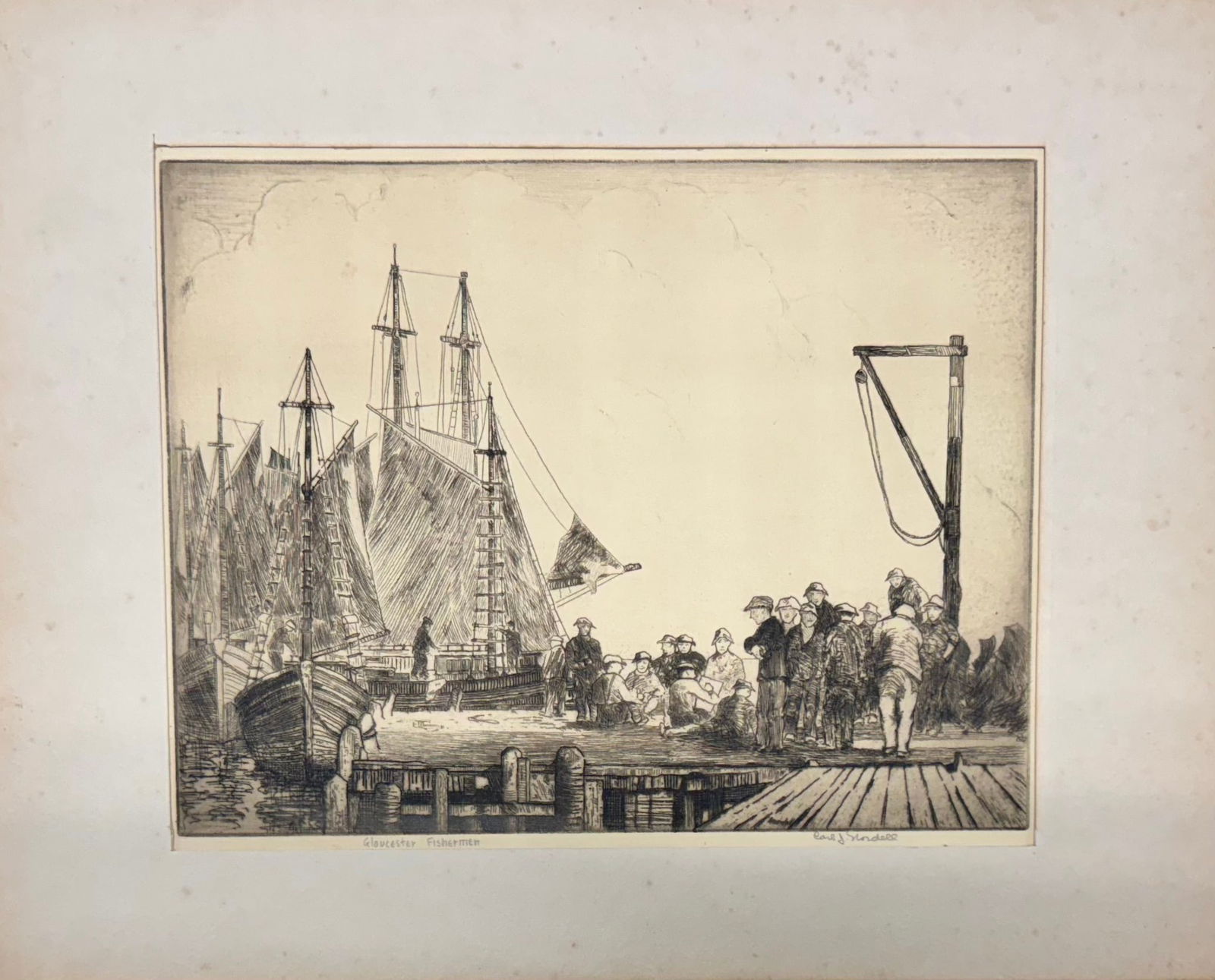 Vintage American Etching Carl Nordell Gloucester Signed (1 of 3)
