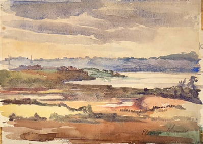 Vintage Irish Impressionist watercolor signed