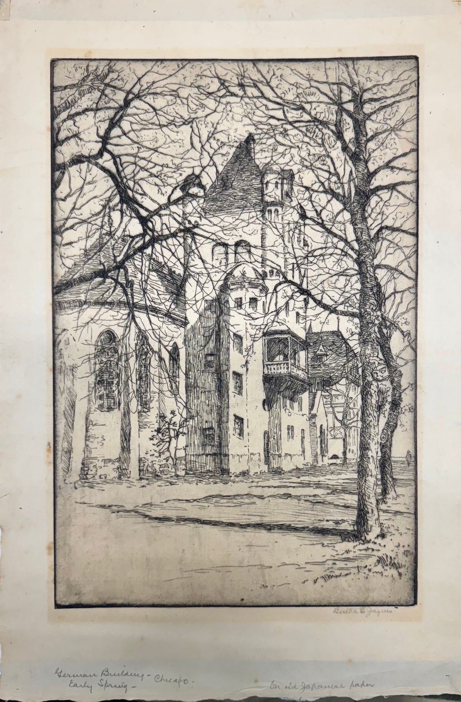 Vintage American Chicago Etching Bertha Eveyln Clausen Jaques Signed (1 of 4)