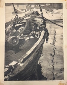 Vintage American Gloucester Massachusetts Scene Etching Signed