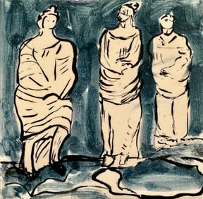 (3) Three Hand Painted MCM Tiles 1952 Signed Anna Rodale Allentown