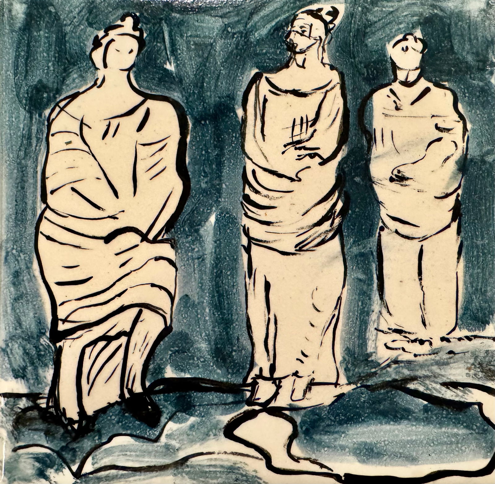 (3) Three Hand Painted MCM Tiles 1952 Signed Anna Rodale Allentown (1 of 5)