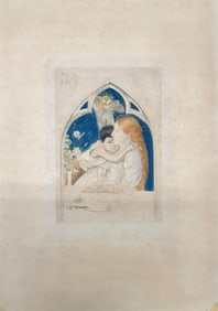 Vintage Colored French etching by Louis Legrand signed
