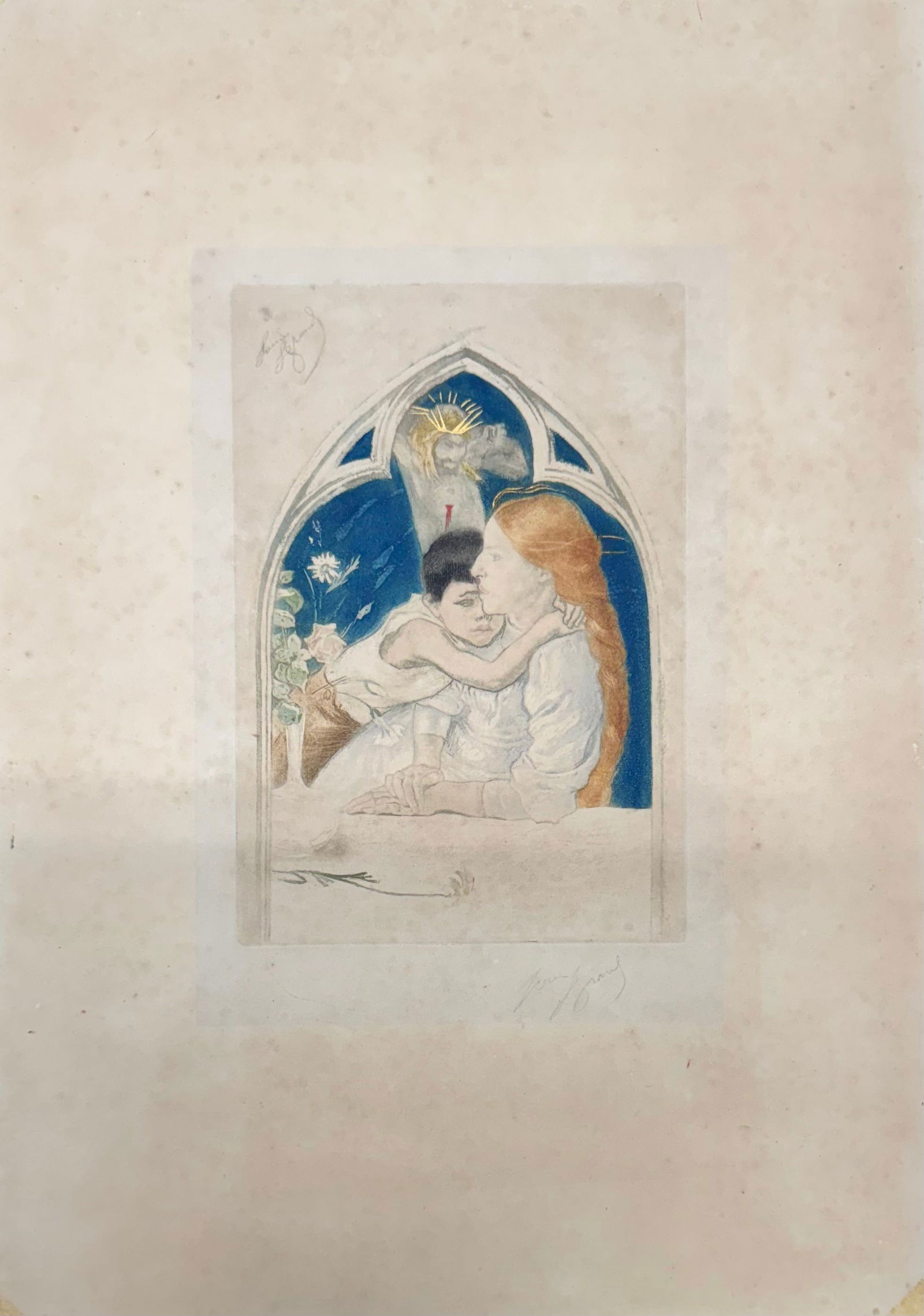 Vintage Colored French etching by Louis Legrand signed (1 of 2)