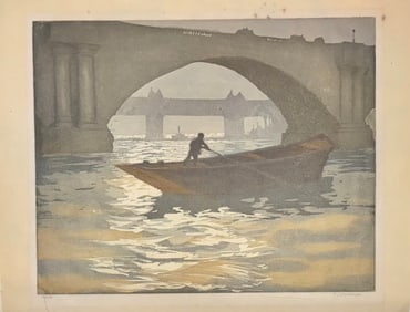 Vintage Irish colored etching Edward Louis Lawrenson signed