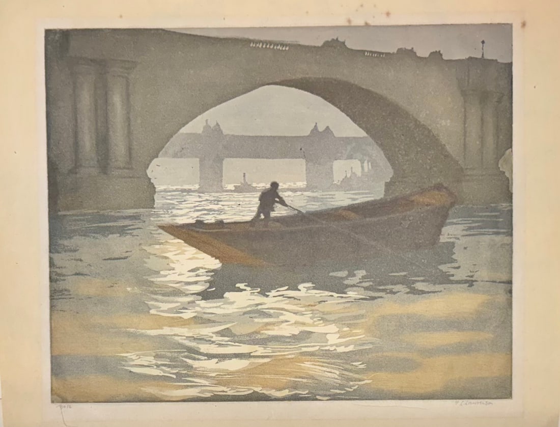 Vintage Irish colored etching Edward Louis Lawrenson signed (1 of 3)