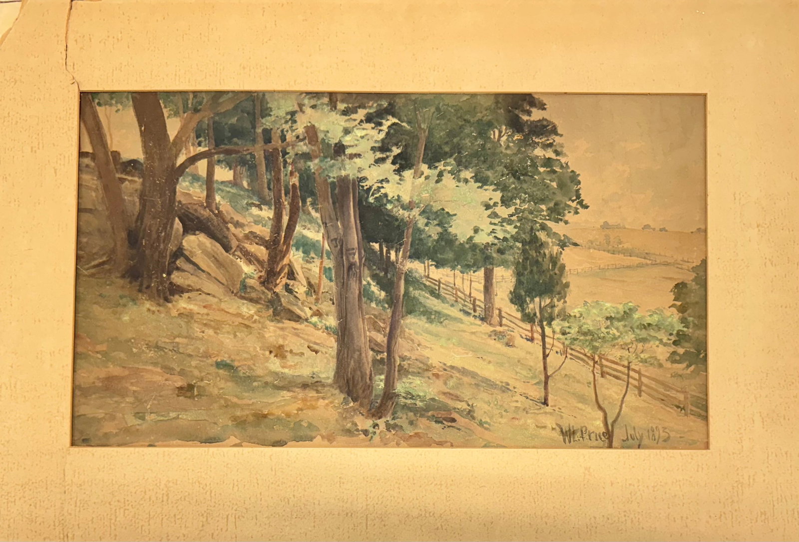 Vintage American Pennsylvania Impressionist William Lightfoot Price watercolor Rose Valley Signed: Vintage American Pennsylvania Impressionist William Lightfoot Price watercolor Rose Valley Signed, 1893, 12 x 20", 18 x 27" Overall