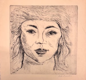 Vintage American Figurative Expressionist Etching Signed