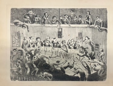 Vintage Alfred Bendiner WPA Wartime Lithograph