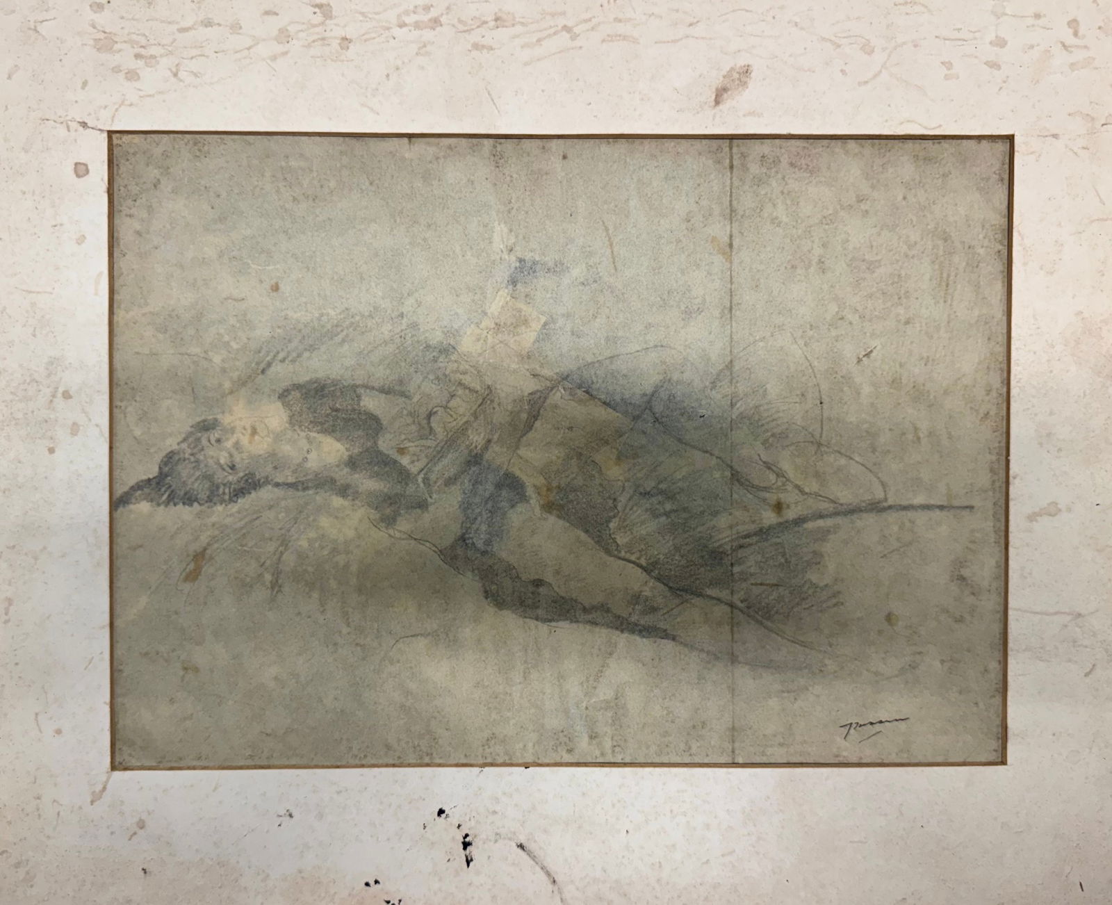 Vintage French Artist Jules Pascin Pencil Sketch Signed: Vintage French Jules Pascin Pencil Sketch Signed, 9 x 13", 14 x 17" Overall