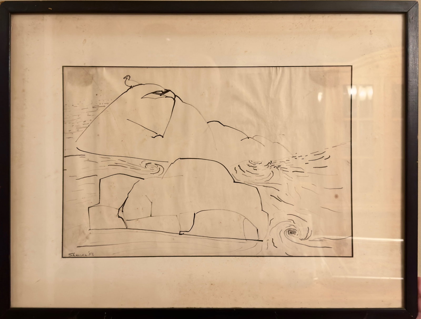 Vintage American Virginia Mid Century Modern Artist Ink Drawing Honore Sharrer Signed: Vintage American Virginia Mid Century Modern Artist Ink Drawing Honore Sharrer SLL, 1952, , 11 x 17", 19 x 25" Overall.