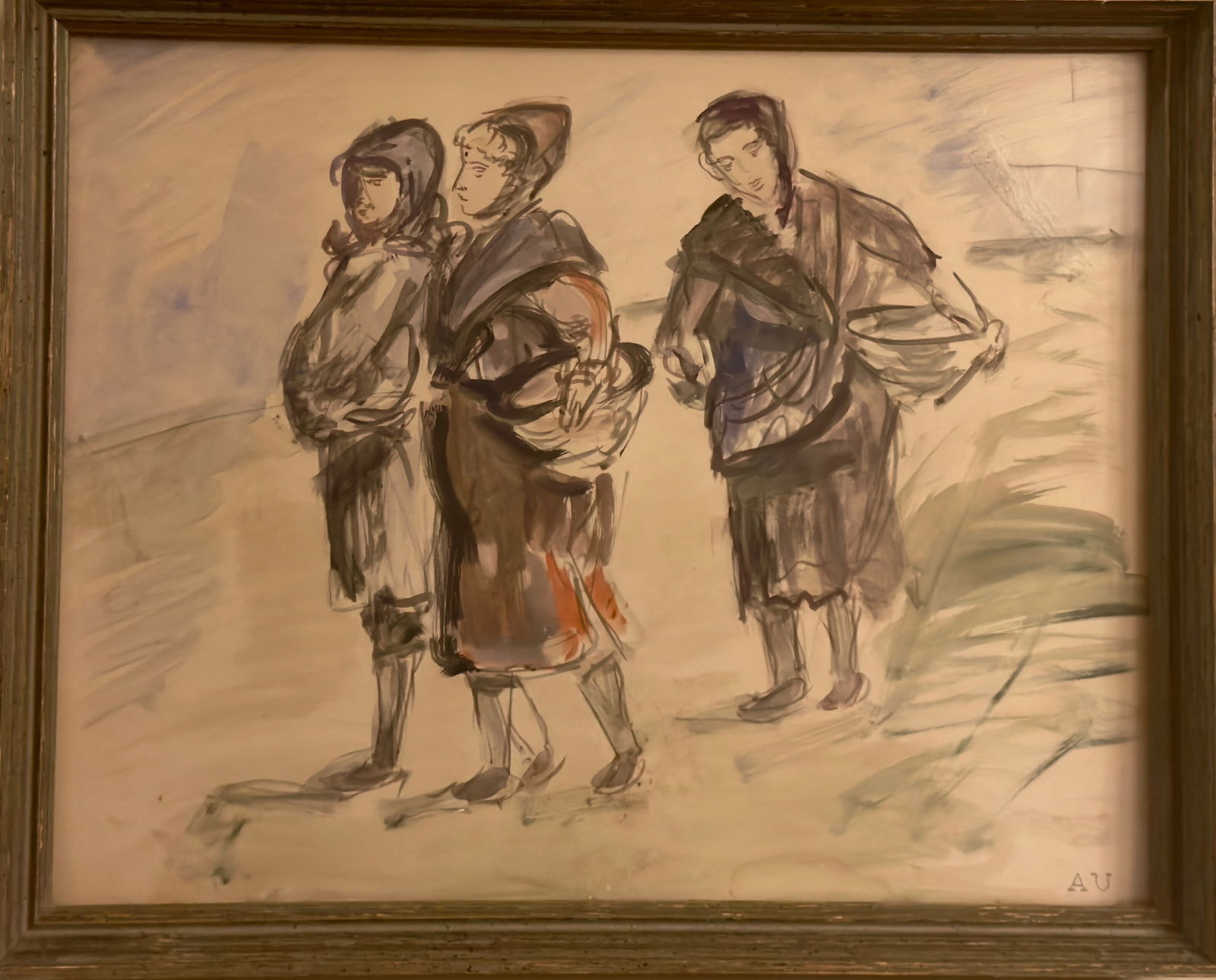 Antique Continental watercolor SIgned (1 of 3)