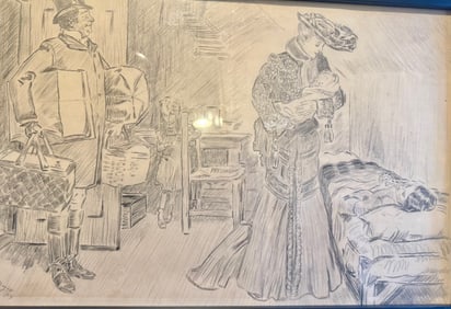 Vintage American Illustration Graphite Sketch Signed dated