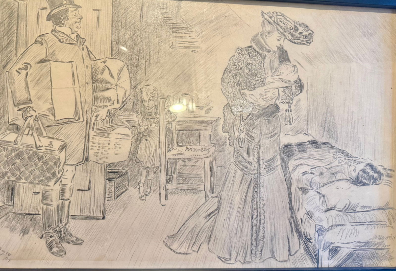 Vintage American Illustration Graphite Sketch Signed dated (1 of 4)