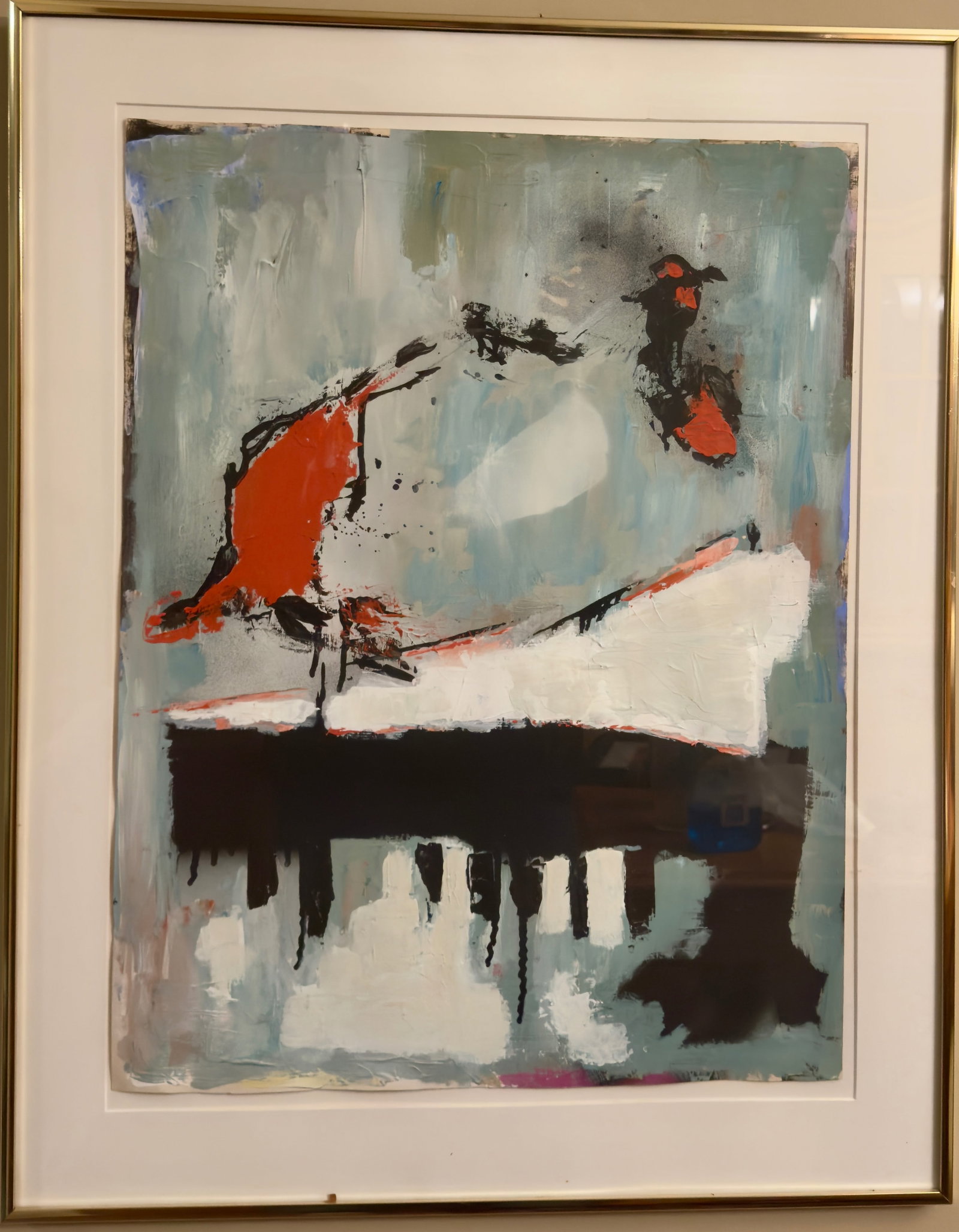 Mid Century Modern Mystery American Abstract oil Painting: Mid Century Modern Mystery American Abstract oil Painting, oil on paper, abstract expressionist, 24 x 18", 29 x 23" Overall