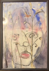 Vintage Mid Century Modern Figurative Abstract California watercolor Signed