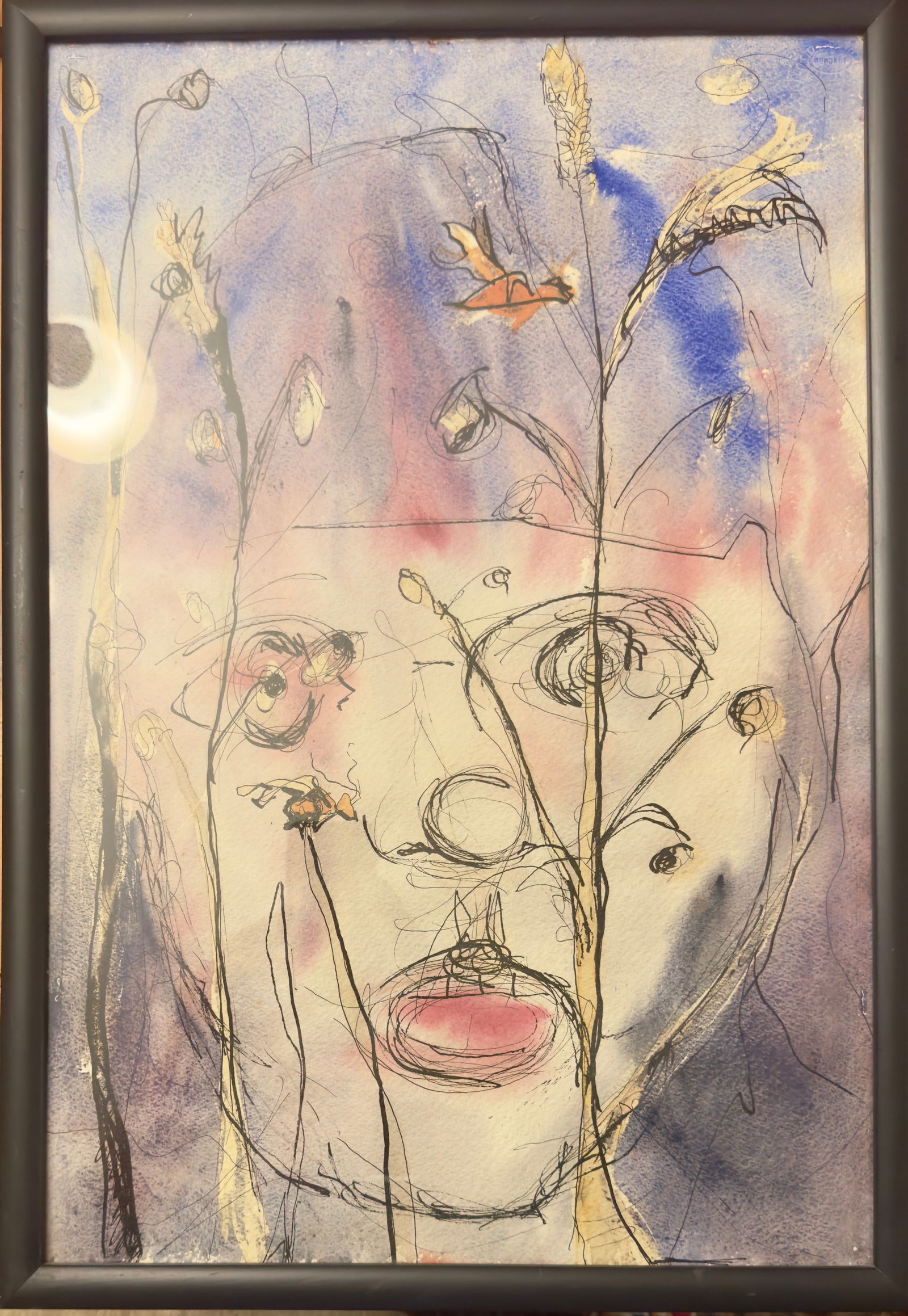 Vintage Mid Century Modern Figurative Abstract California watercolor Signed (1 of 7)