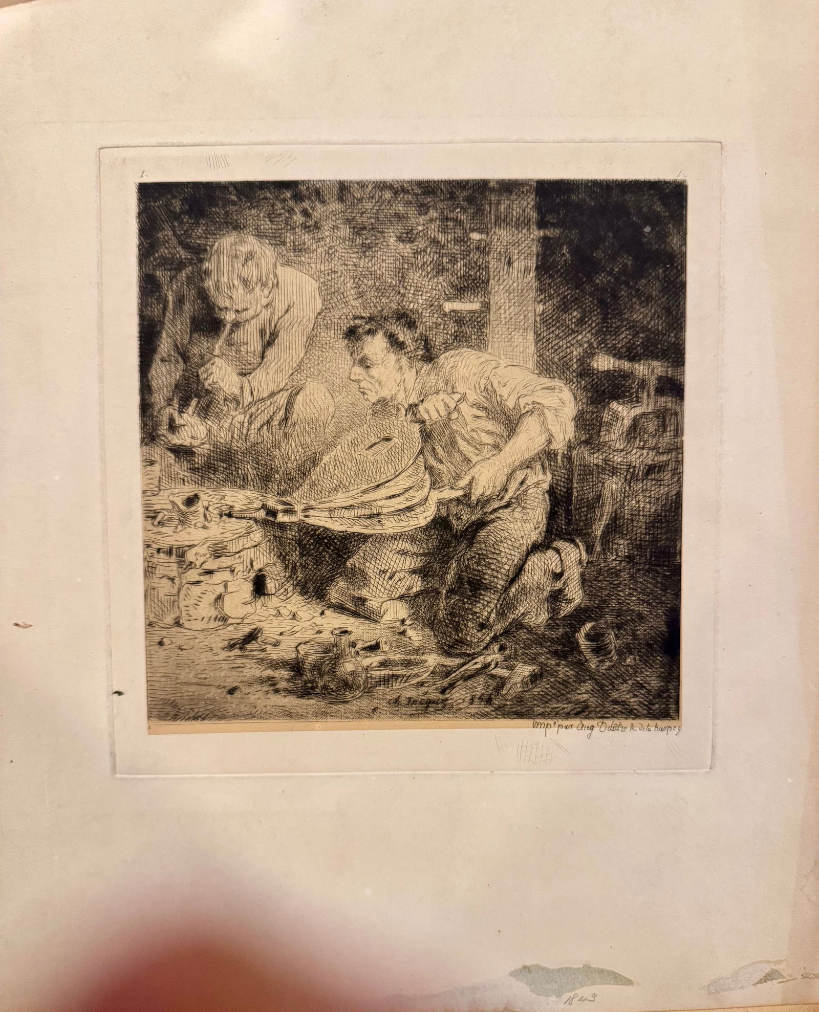 Antique French Engraving  Charles Jacque (1 of 2)