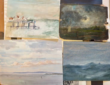 (4) Four Various Nautical Scenes 2 Oil Paintings 2 Watercolors