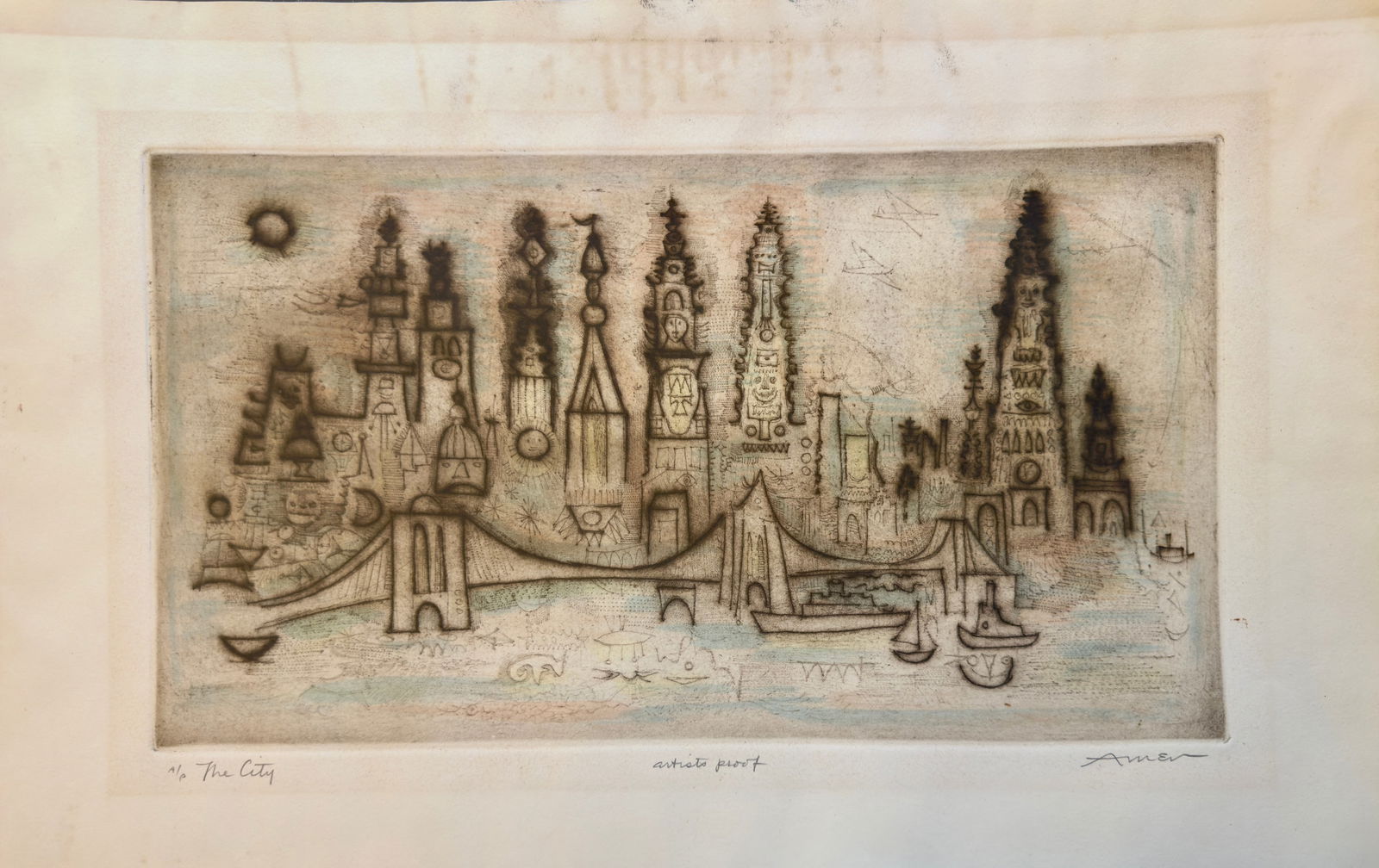 Vintage Mid-Century Modern New York Abstract Etching Signed Irving Amen (1 of 5)